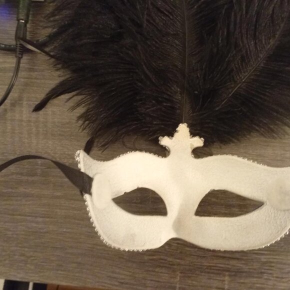 Luxury Black & Silver Feather Masquerade Mask | Venetian Gala Halloween Costume - Picture 3 of 3